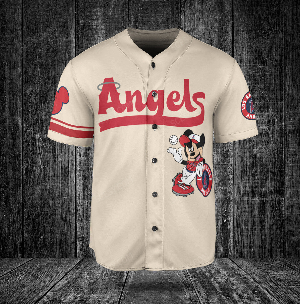 Los Angeles Angels Mickey Cream Baseball Jersey