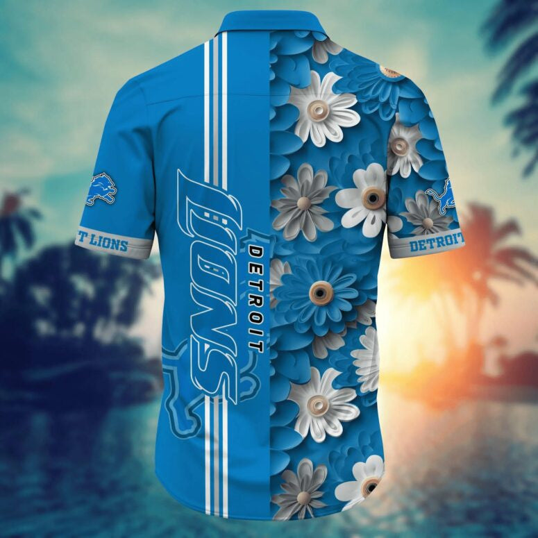Detroit Lions Floral Stripes Hawaiian Shirt - Welcome to 2 Aloha