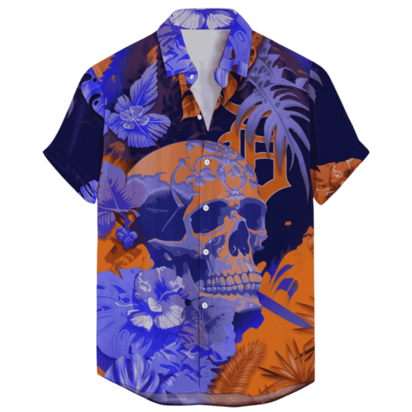 Detroit Tigers Bold Skull & Floral Hawaiian Shirt - Welcome to 2 Aloha