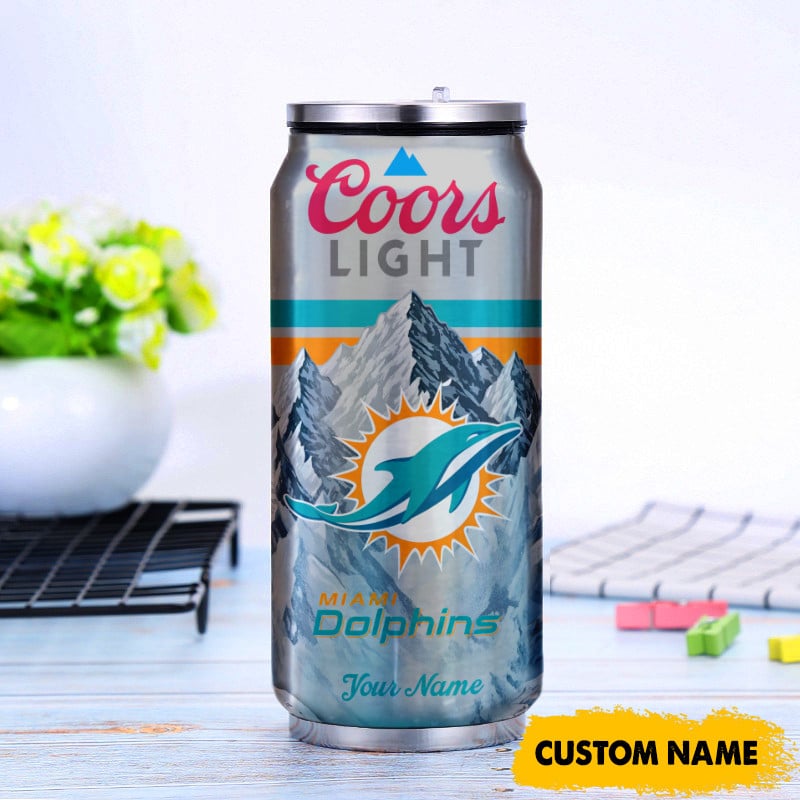Miami Dolphins American Football & CoorsLight Can Tumbler Custom Any Name Gifts