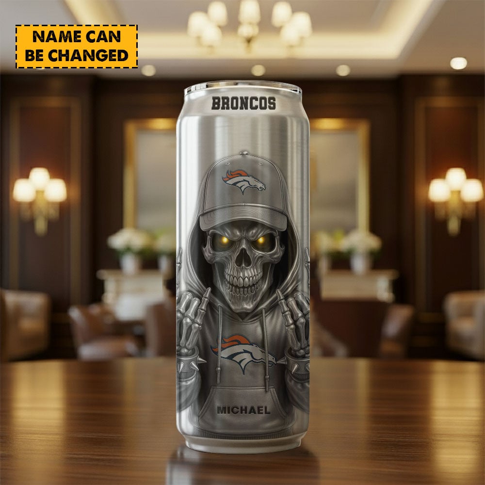 Denver Broncos NFL Skull Can Tumbler Personalized Name Gift