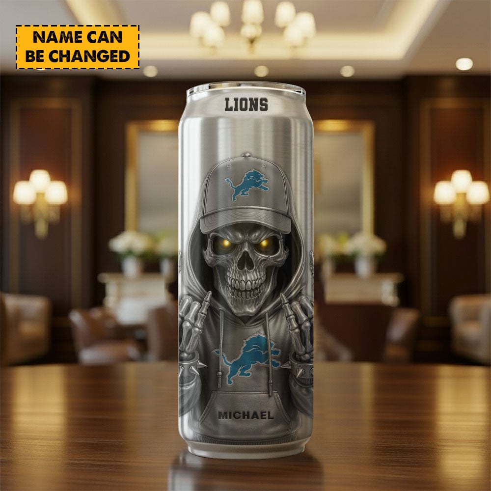 Detroit Lions NFL Skull Can Tumbler Personalized Name Gift