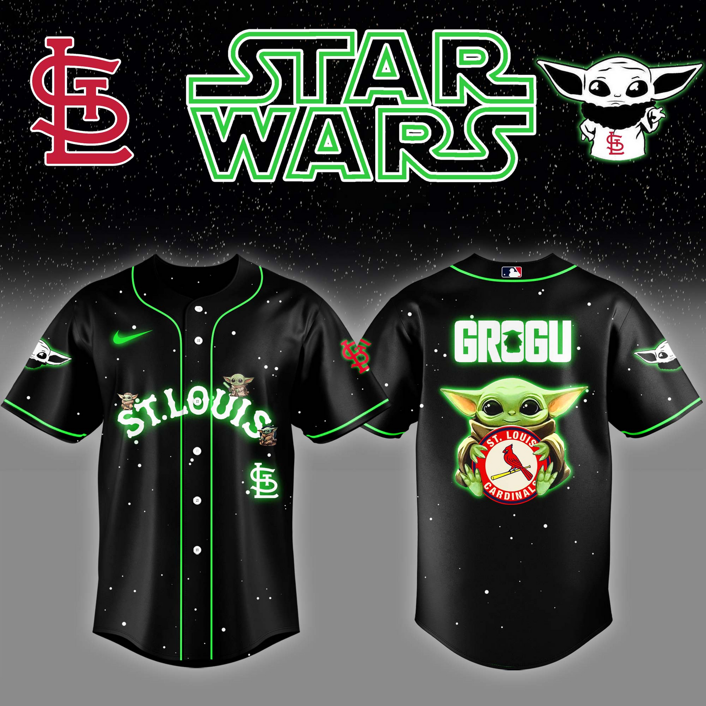 St.Louis Cardinals x Stars Wars Grogu Night Baseball Jersey Editions Limited