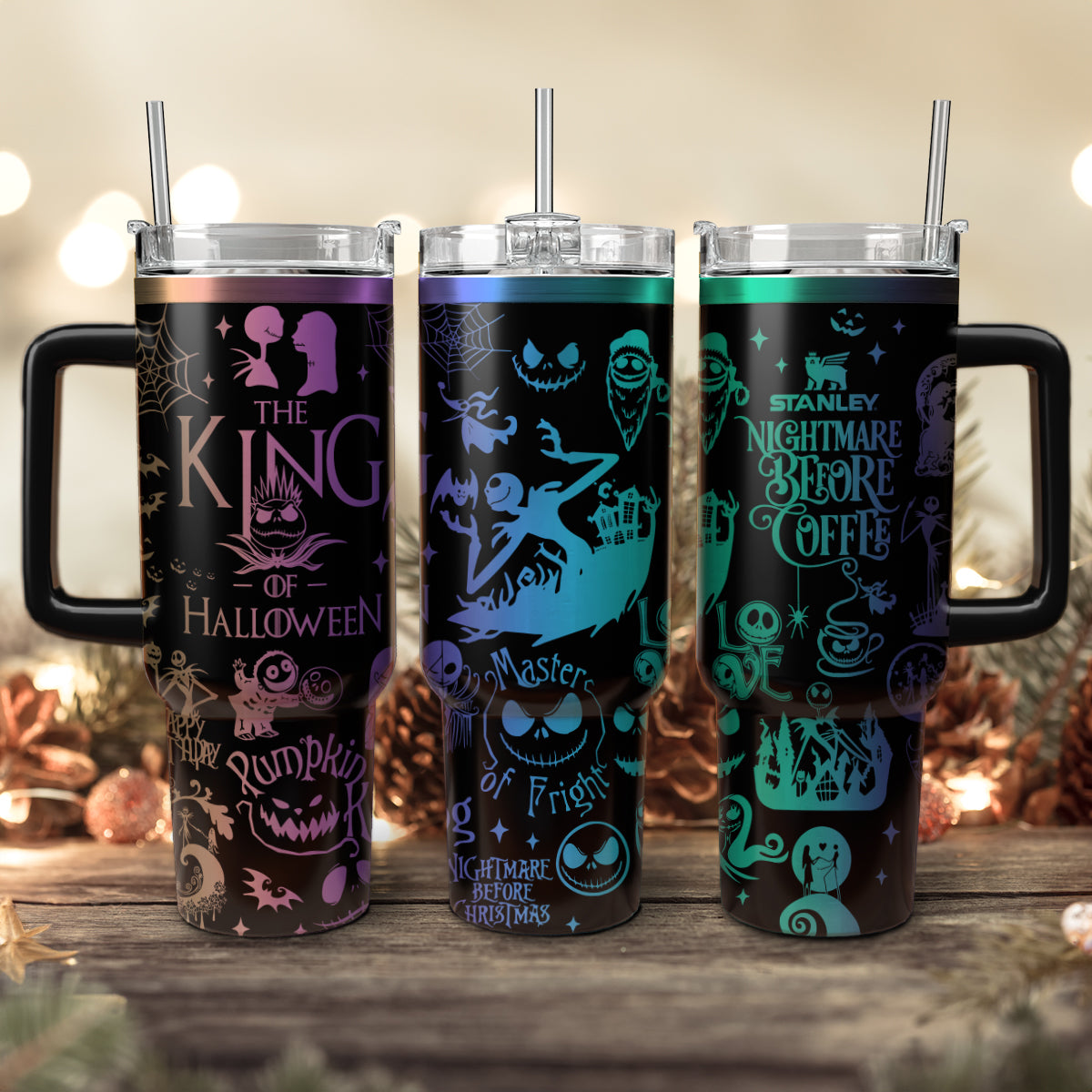 The King Of Halloween Nightmare Christmas Engraved Stanley 40oz Tumbler