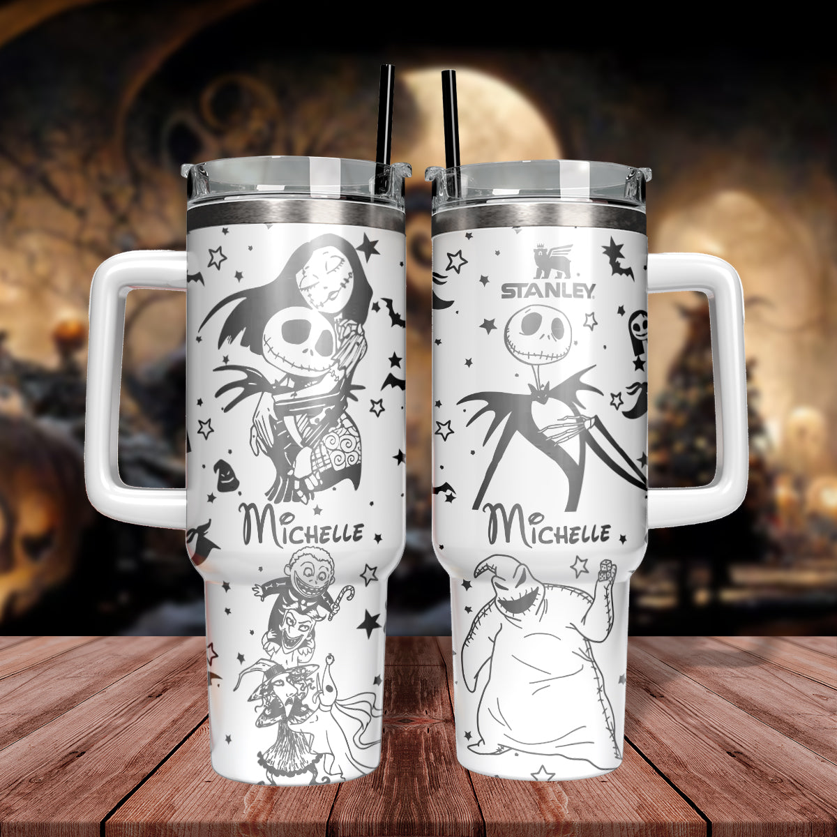Custom Name Jack and Sally The Nightmare Before Coffee Tumbler 40 oz