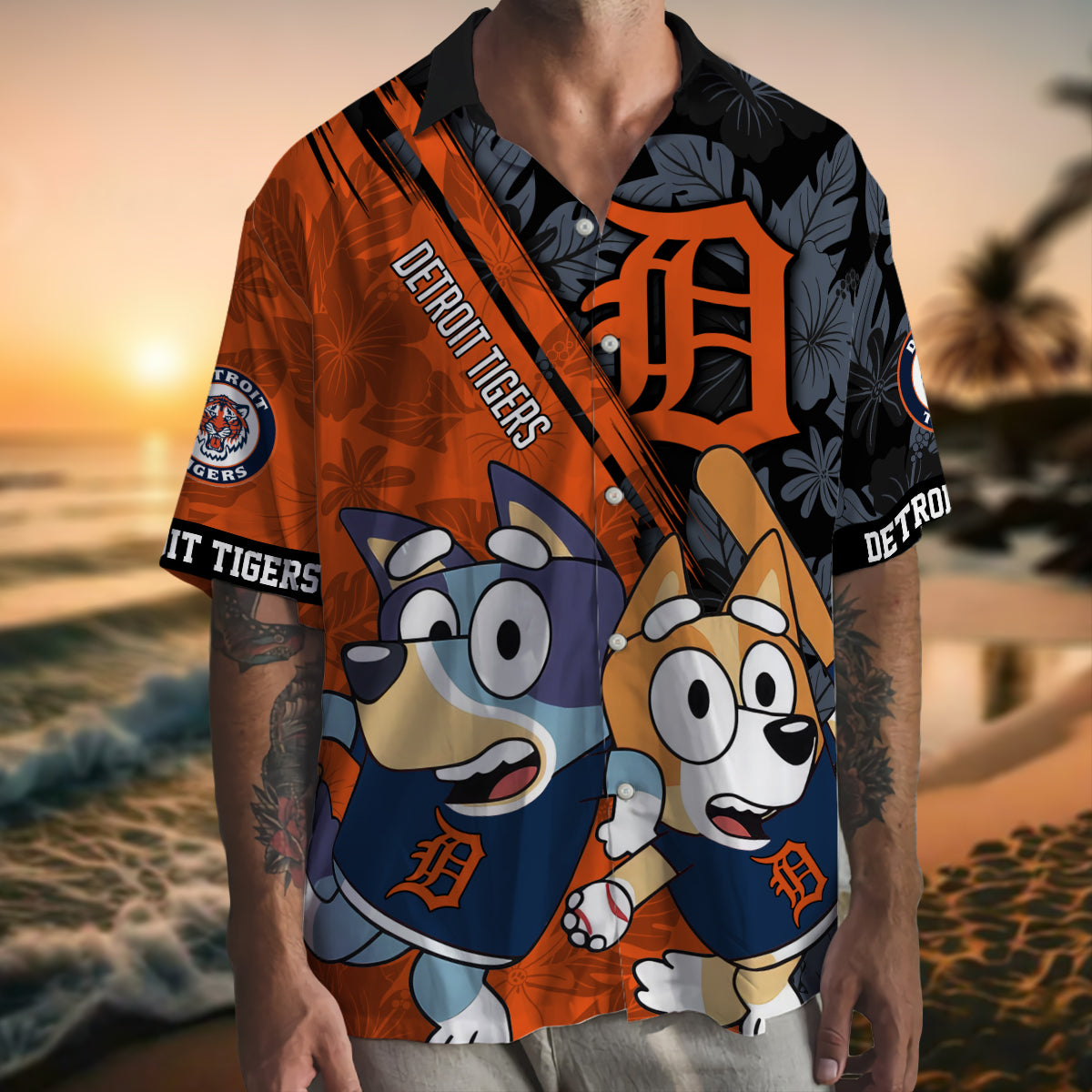 Detroit Tigers Bluey Bingo Hawaiian Shirt