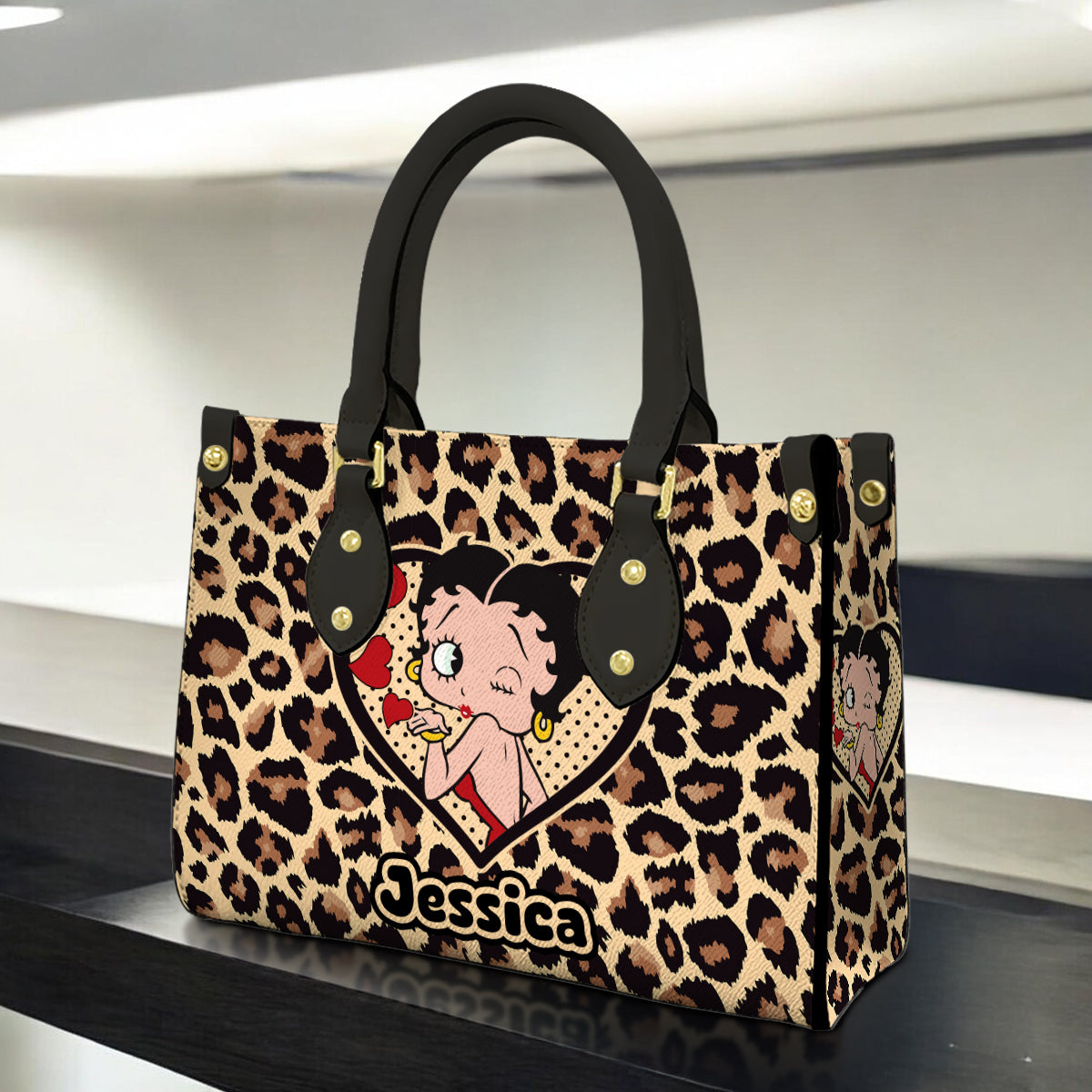 Custom Name Betty Boop Leopard Leather Handbag Gift For Women – 503HLHNHB113
