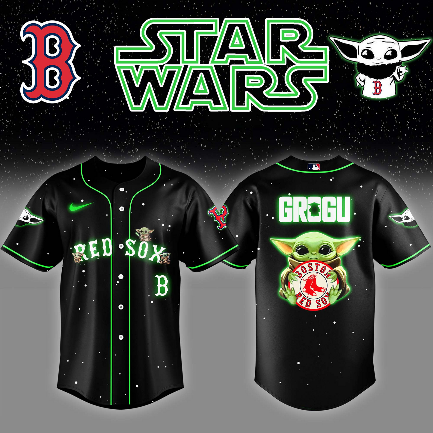 Boston Red Sox x Stars Wars Grogu Night Baseball Jersey Editions Limited