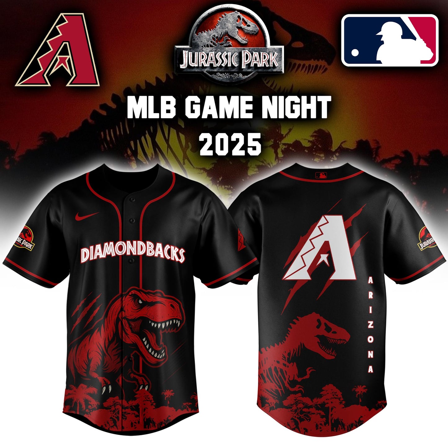 Arizona Diamondbacks x Jurassic Park Game Night T-Rex Jersey 2025 Editons Limited