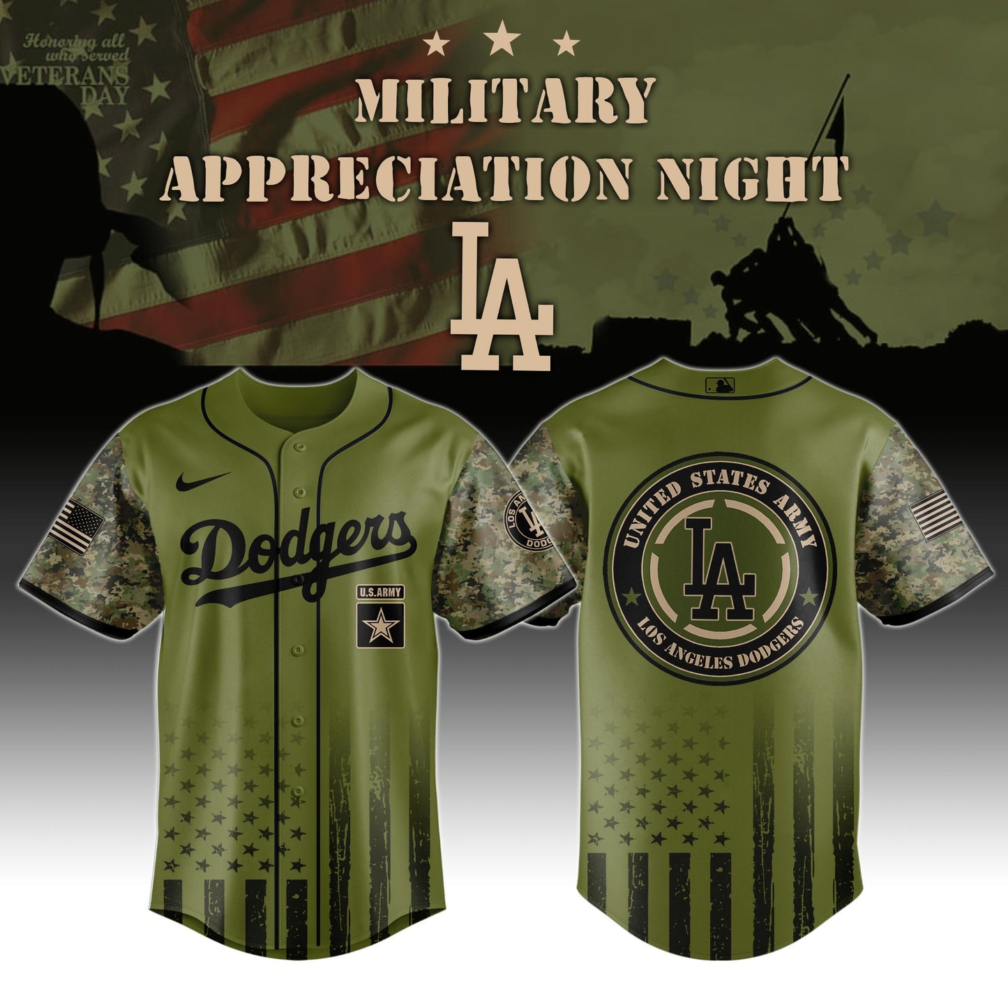 Los Angeles Dodgers MLB x Army Military Appreciation Night Jersey Editions Limited