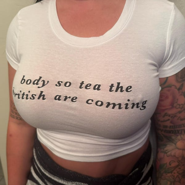 Body So Tea The British Are Coming Clothing, Coquette Top, Y2k Baby Tee