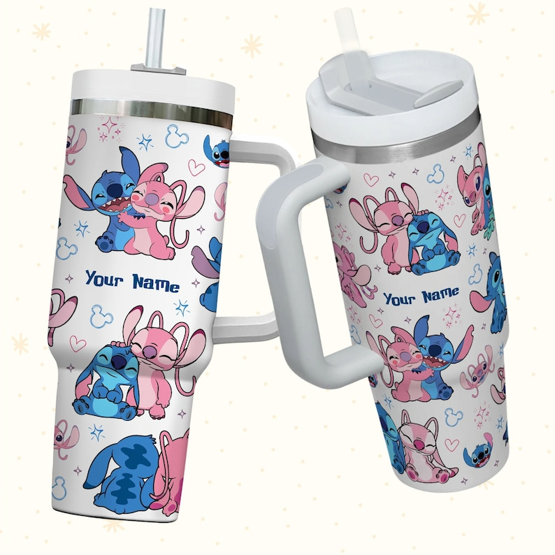 Custom Disney Friends Stitch and Angel Colorful 40 Oz Tumbler