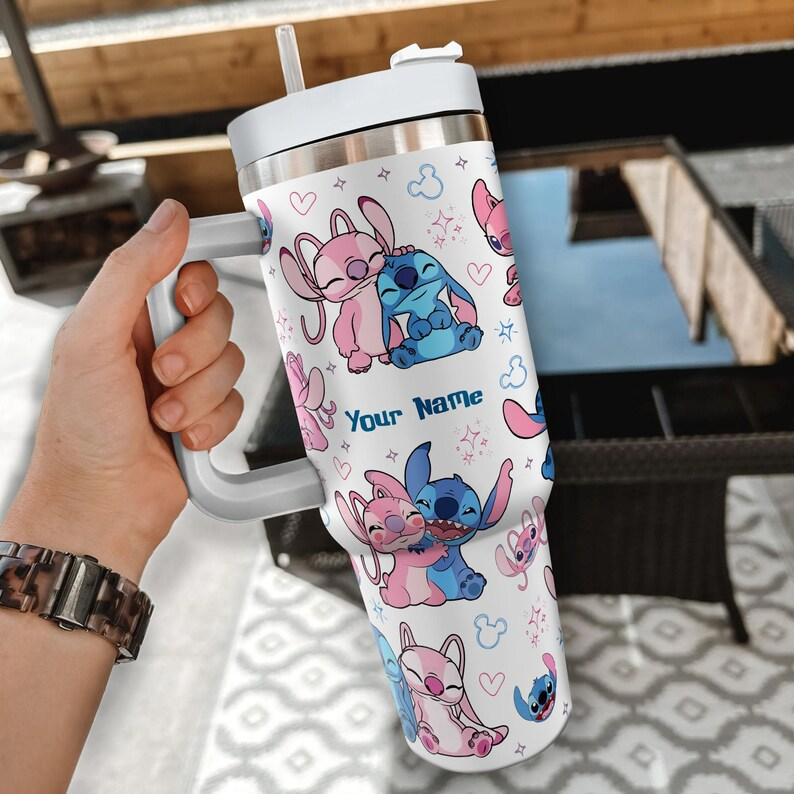Custom Disney Friends Stitch and Angel Colorful 40 Oz Tumbler