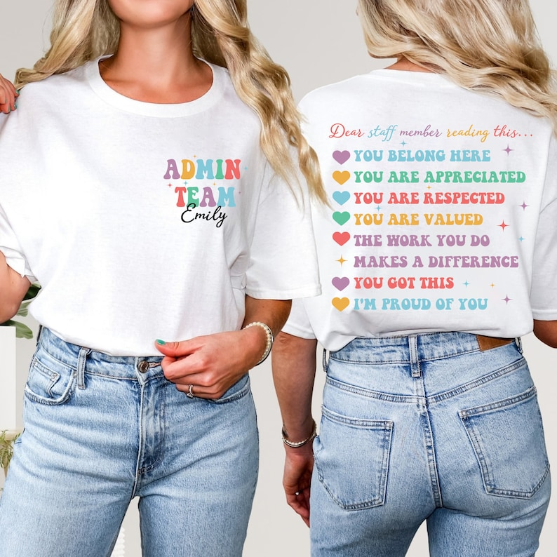 Back-to-School Shirt Custom Name Admin Team Shirts School Staff Gifts Grade Teacher Gifts Teacher