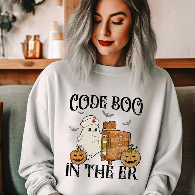 Code Boo In The ER Nurse Shirt, Code Boo Nurse Halloween Shirt, Emergency Tech Gift for Nursing Student