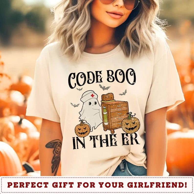 Code Boo In The ER Nurse Shirt, Code Boo Nurse Halloween Shirt, Emergency Tech Gift for Nursing Student