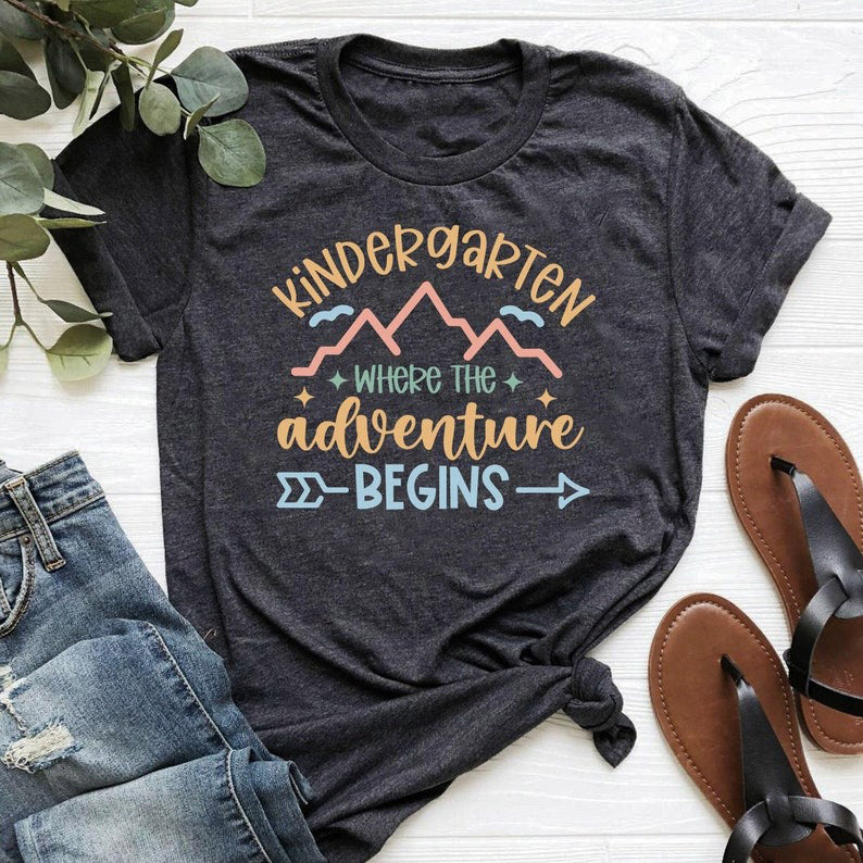Kindergarten where the adventure begins t-shirt, Kindergarten teacher shirt gift