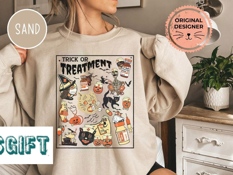 Fall Nursing Tshirt Hospital Ghost Boo Black Cat Tee