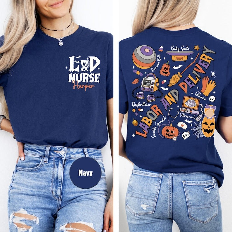 Custom L&D Nurse Halloween Shirt Halloween Labor And Delivery Nurse Shir