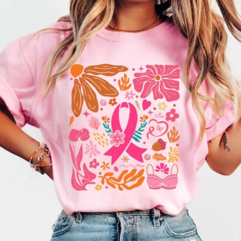 Breast Cancer Awareness Shirt, Boho Hippie Floral, In October We Wear Pink