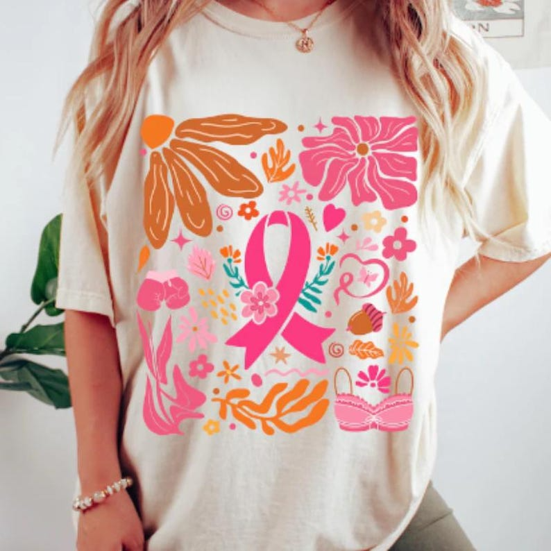 Breast Cancer Awareness Shirt, Boho Hippie Floral, In October We Wear Pink