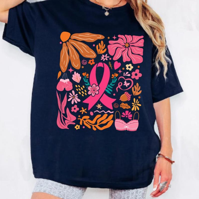 Breast Cancer Awareness Shirt, Boho Hippie Floral, In October We Wear Pink
