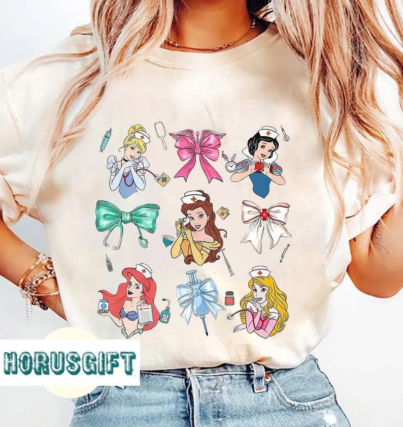 Coquette Bows Disney Princesses Nurse T-shirt, Nursing School Gift, Disney Nurse shirts