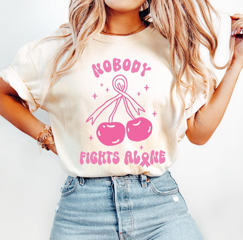Comfort Colors® Breast Cancer Shirt, Nobody Fights Alone, Pink Ribbon T Shirt