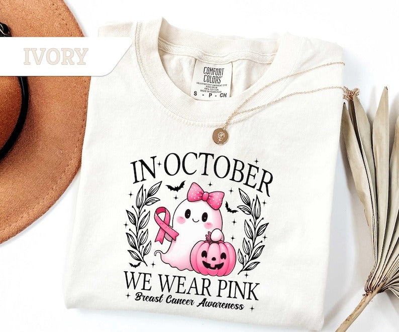 Comfort Colors®In October We Wear Pink Ghost Sweatshirt, Breast Cancer Awareness Tee