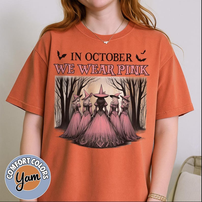 Retro In October We Wear Pink Comfort Colors Shirt, Halloween Spooky Pink Ribbon T-shirt