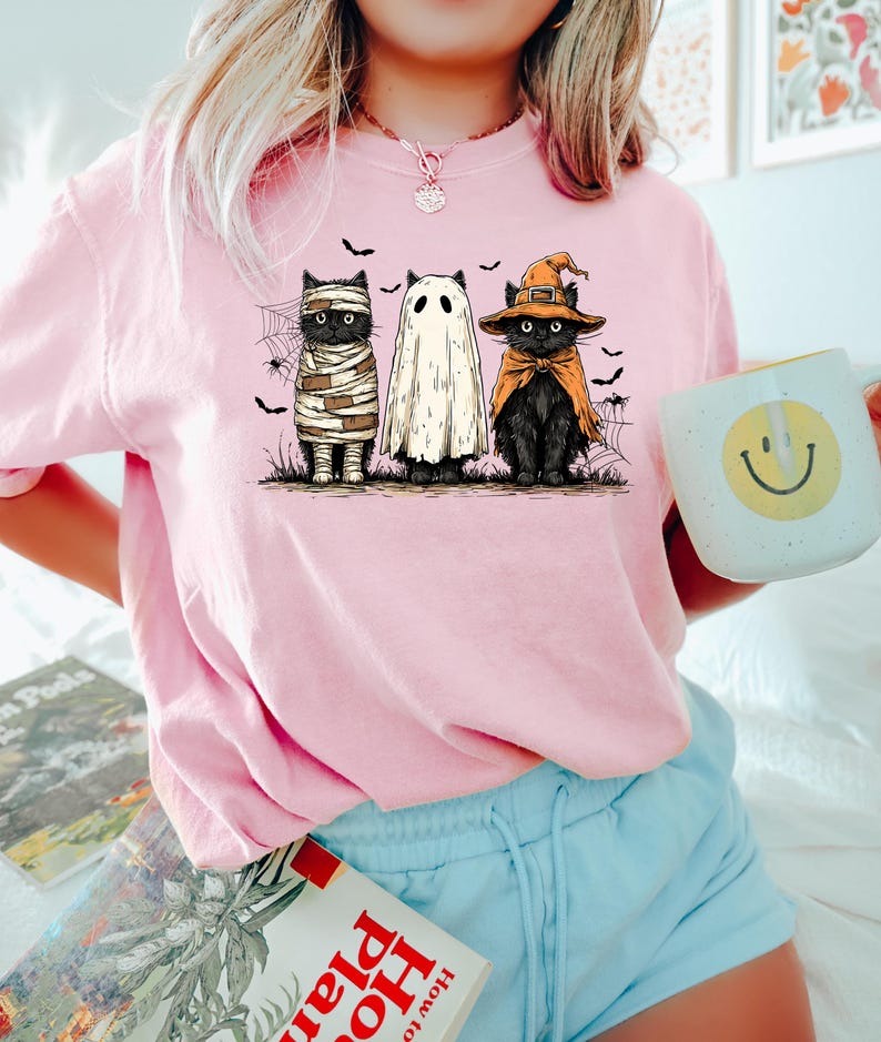 Black Cat Pumpkin Sweatshirt, Ghots Cat Shirt, Retro halloween T Shirt