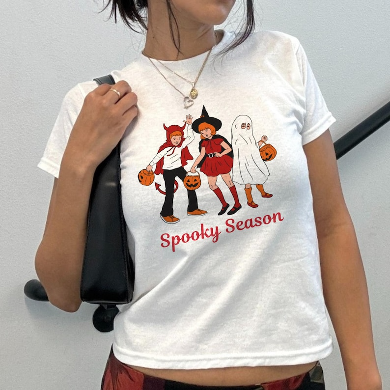 90s Vintage Inspired Halloween Baby Tee Retro Halloween Graphic Tee Spooky Season