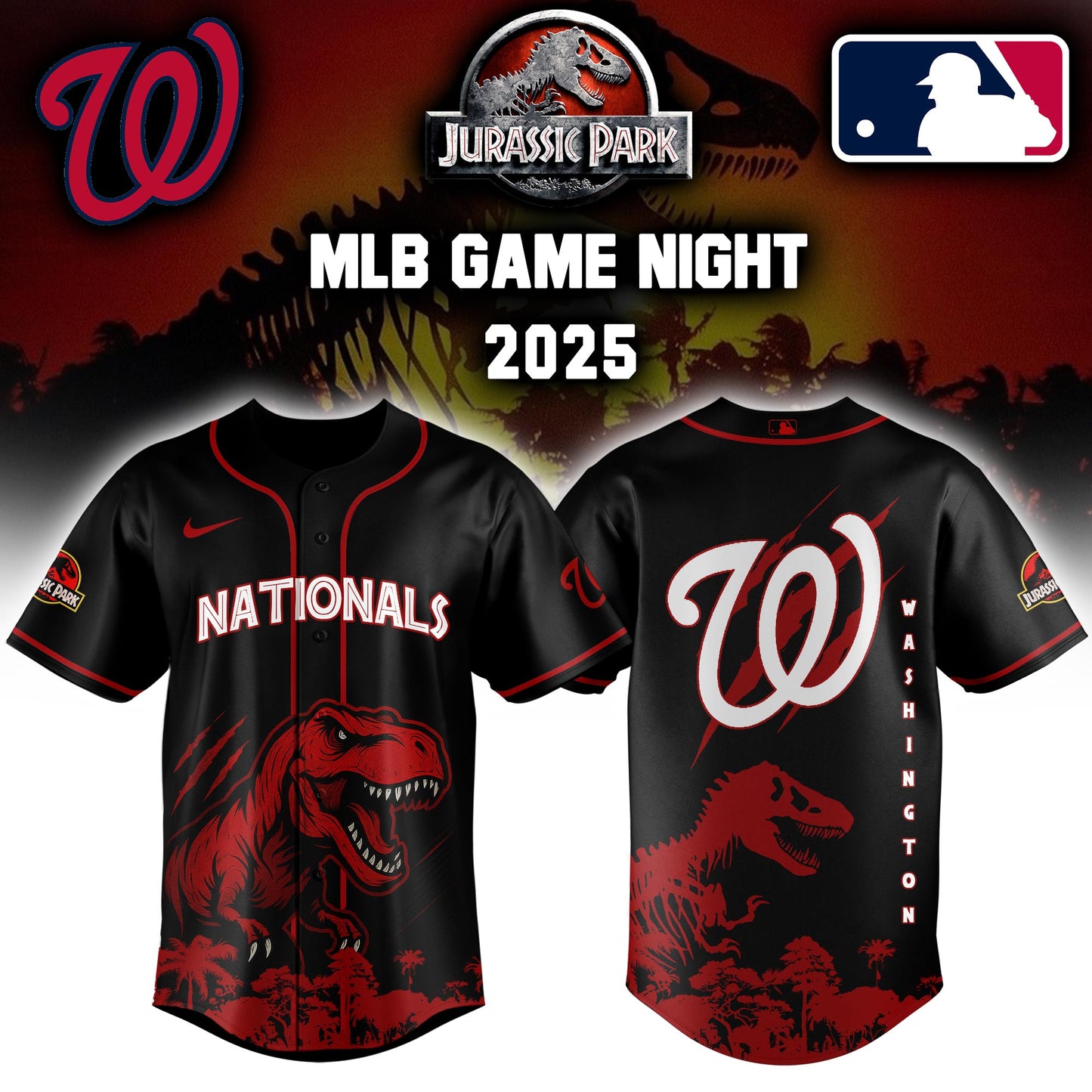 Washington Nationals x Jurassic Park Game Night T-Rex Jersey 2025 Editons Limited