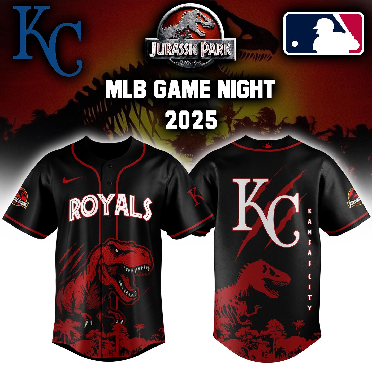 Kansas City Royals x Jurassic Park Game Night T-Rex Jersey 2025 Editons Limited