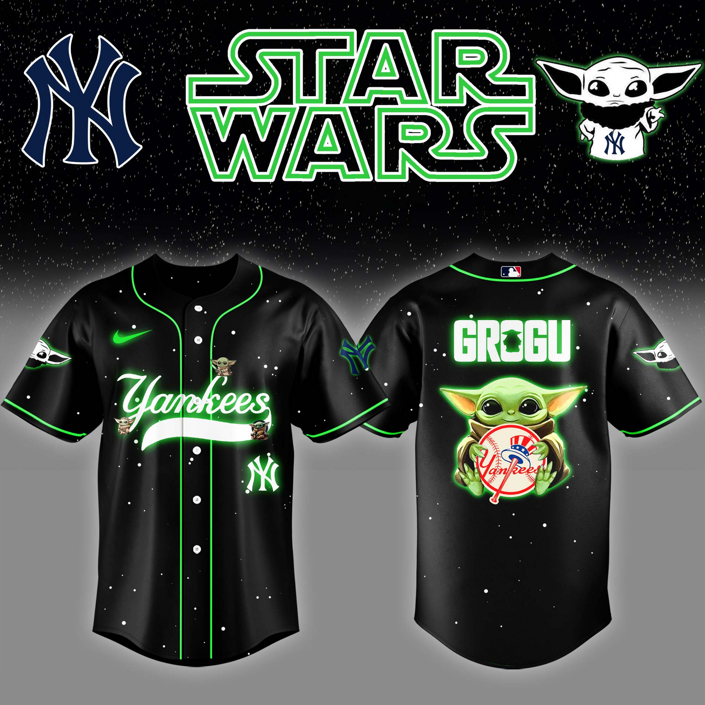New York Yankees x Stars Wars Grogu Night Baseball Jersey Editions Limited