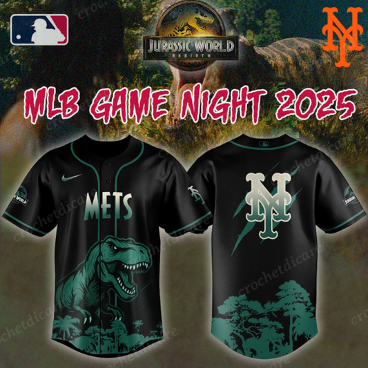 MLB NY Mets Collab Jurassic World Baseall Jersey