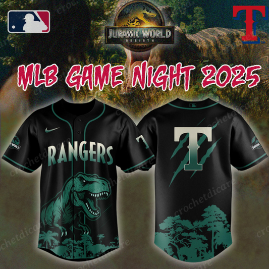 MLB Texas Rangers Collab Jurassic World Baseall Jersey