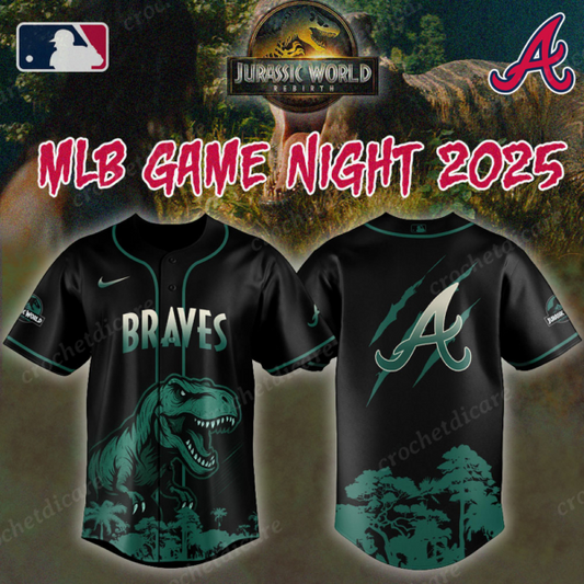 MLB Atlanta Braves Collab Jurassic World Baseall Jersey