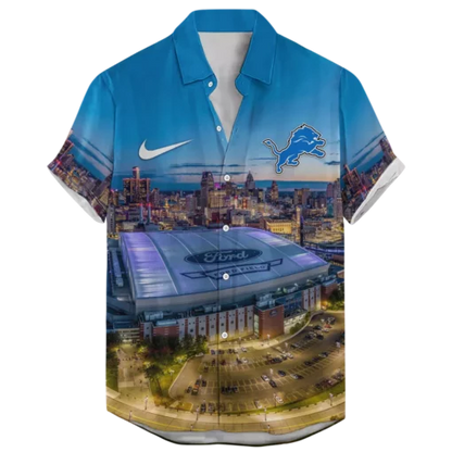 Detroit Lions Ford Field Night Time ‘Home Stadium’ Custom Hawaiian NFL - Welcome to 2 Aloha
