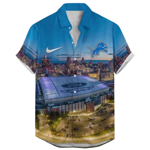 Detroit Lions Ford Field Night Time ‘Home Stadium’ Custom Hawaiian NFL - Welcome to 2 Aloha