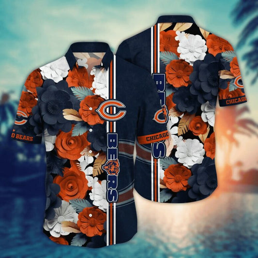 Chicago Bears Floral Stripe Bloom Hawaiian Shirt - Welcome to 2 Aloha