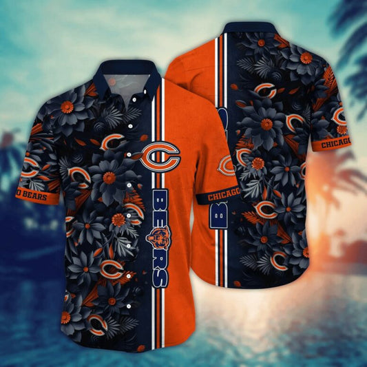 Chicago Bears Floral Stripes Hawaiian Shirt - Welcome to 2 Aloha