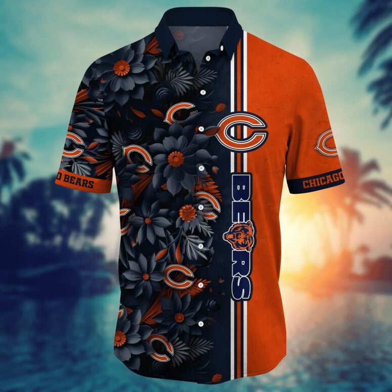 Chicago Bears Floral Stripes Hawaiian Shirt - Welcome to 2 Aloha