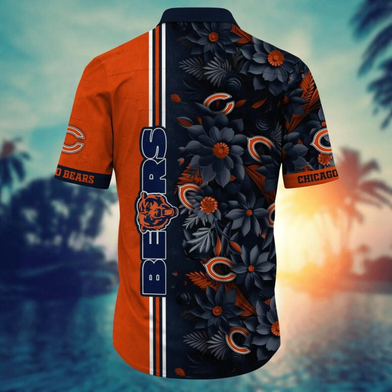 Chicago Bears Floral Stripes Hawaiian Shirt - Welcome to 2 Aloha