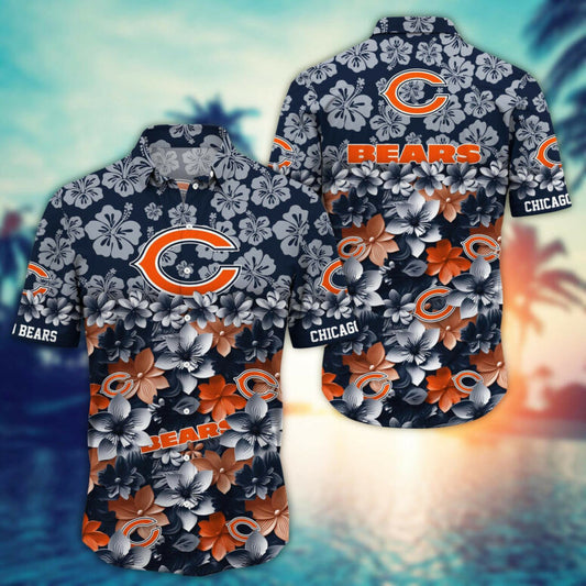 Chicago Bears Hibiscus Wave Hawaiian Shirt - Welcome to 2 Aloha