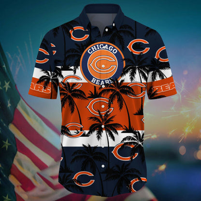 Chicago Bears Sunset Palms Stripes Hawaiian Shirt - Welcome to 2 Aloha
