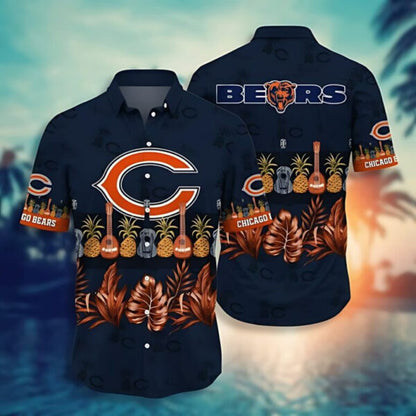 Chicago Bears Guitar Pineapple In Dark Blue Hawaiian Shirt - Welcome to 2 Aloha