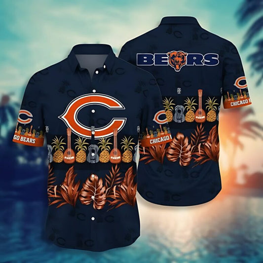 Chicago Bears Guitar Pineapple In Dark Blue Hawaiian Shirt - Welcome to 2 Aloha