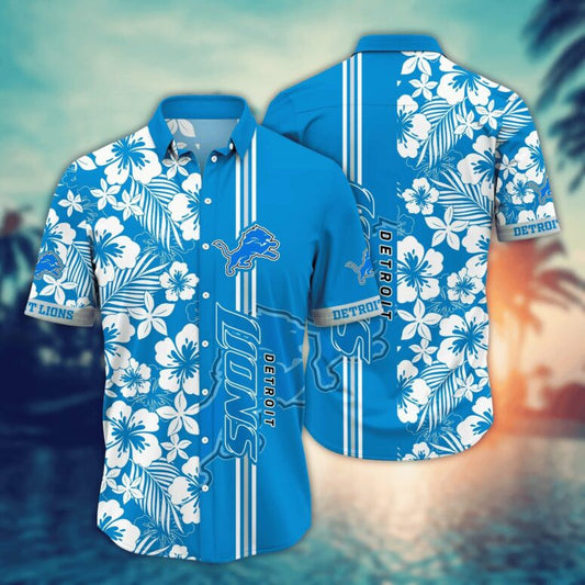 Detroit Lions Tropical Stripe Hawaiian Shirt - Welcome to 2 Aloha