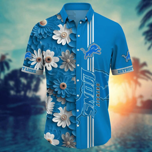 Detroit Lions Floral Stripes Hawaiian Shirt - Welcome to 2 Aloha